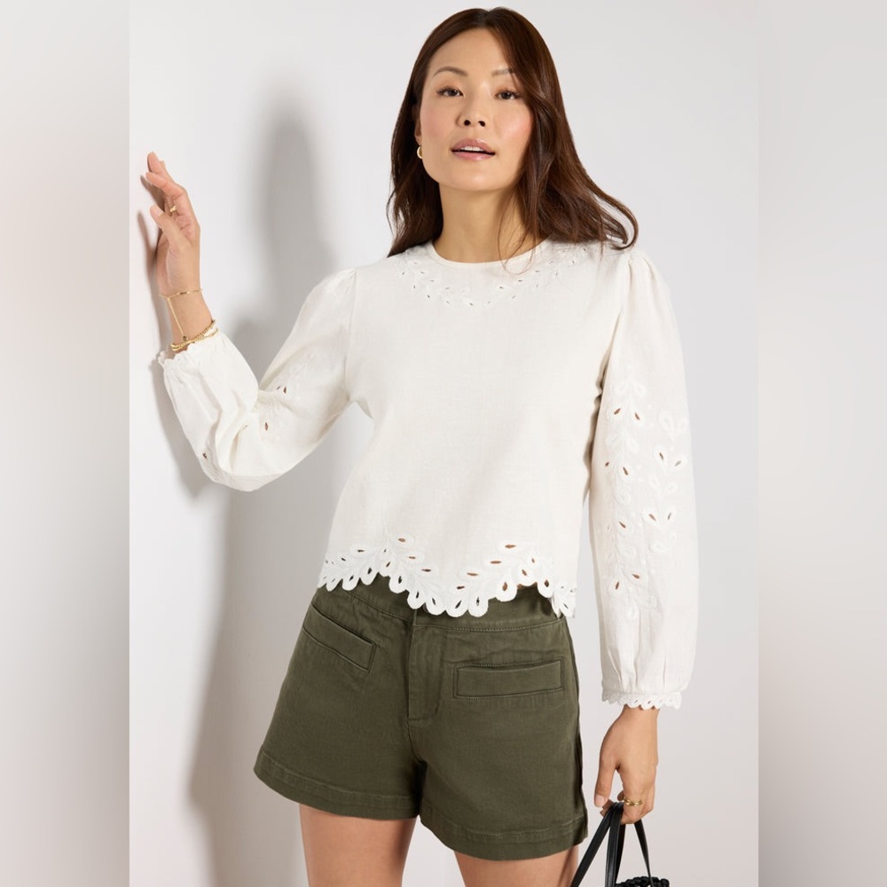 Z Supply Linen Blend Emilia Top Eyelet size Small Sold At EVEREVE